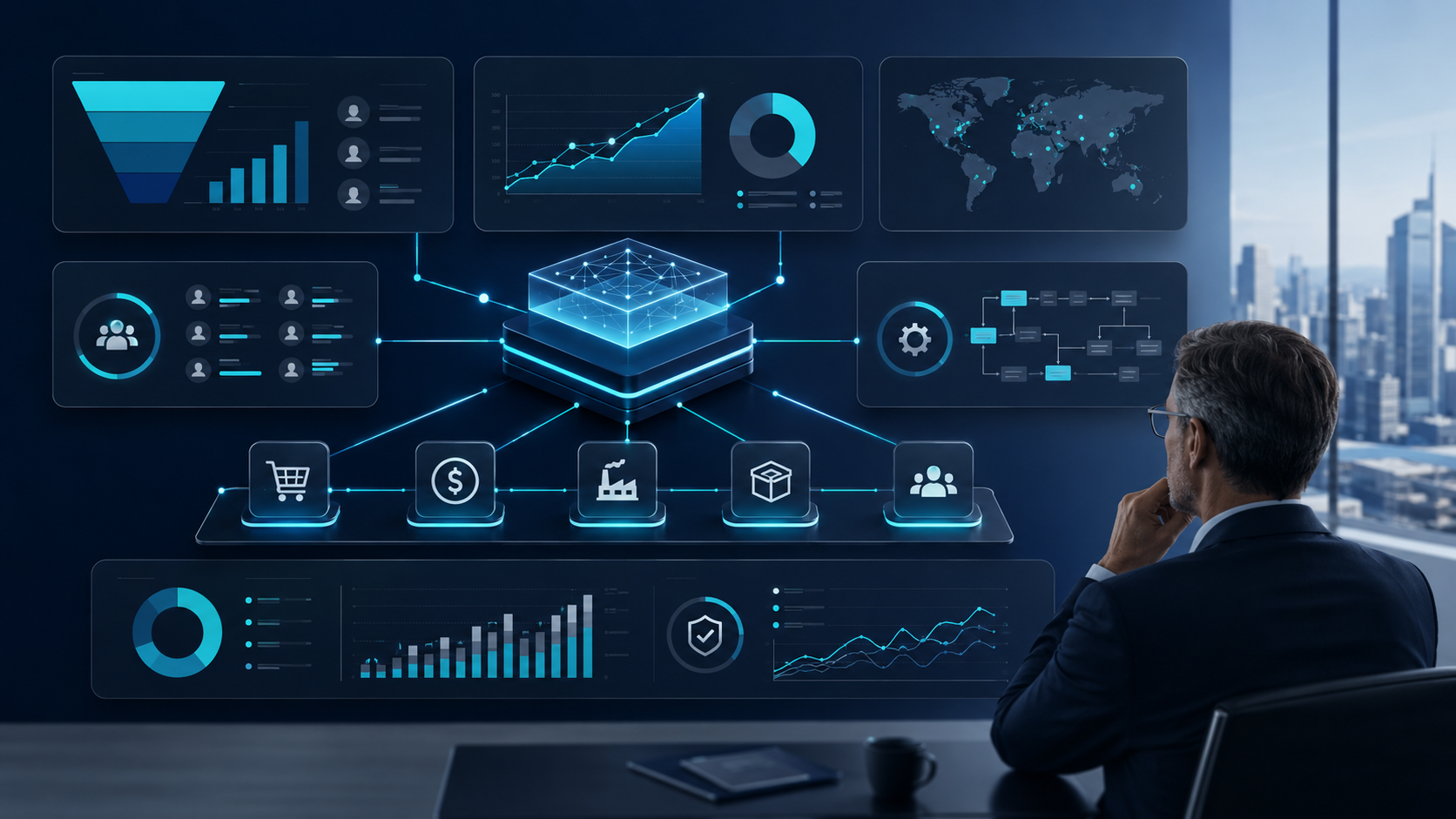 Integrated ERP and CRM operating control dashboard